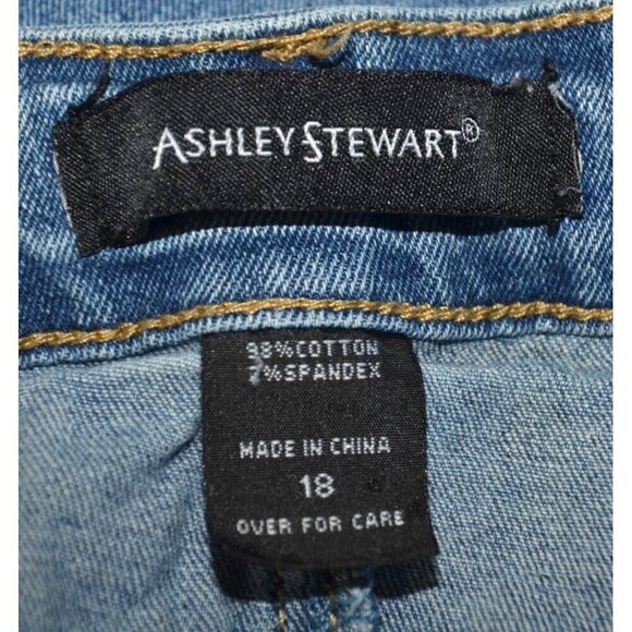 Ashley Stewart Ladies 18 Distressed Studded Skinny Blue Jeans Light Wash Stretch - Picture 10 of 11